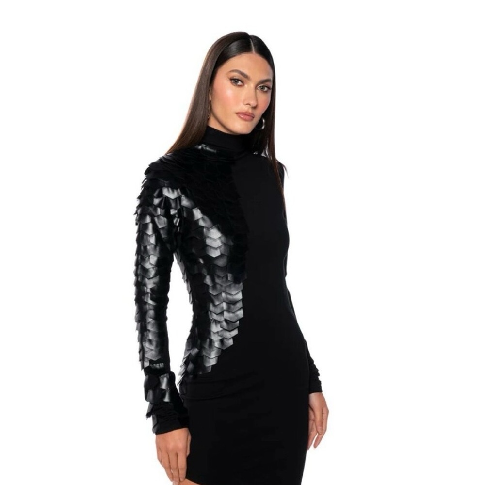 Akira Bodycon Asymmetrical Scaled Black Dress